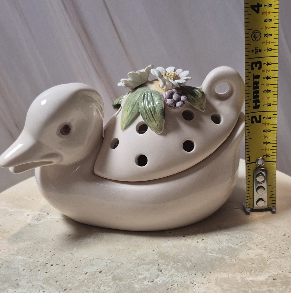Vintage Fitz & Floyd 1982 Handpainted Duck Covered Dish Box Floral Japan Ceramic